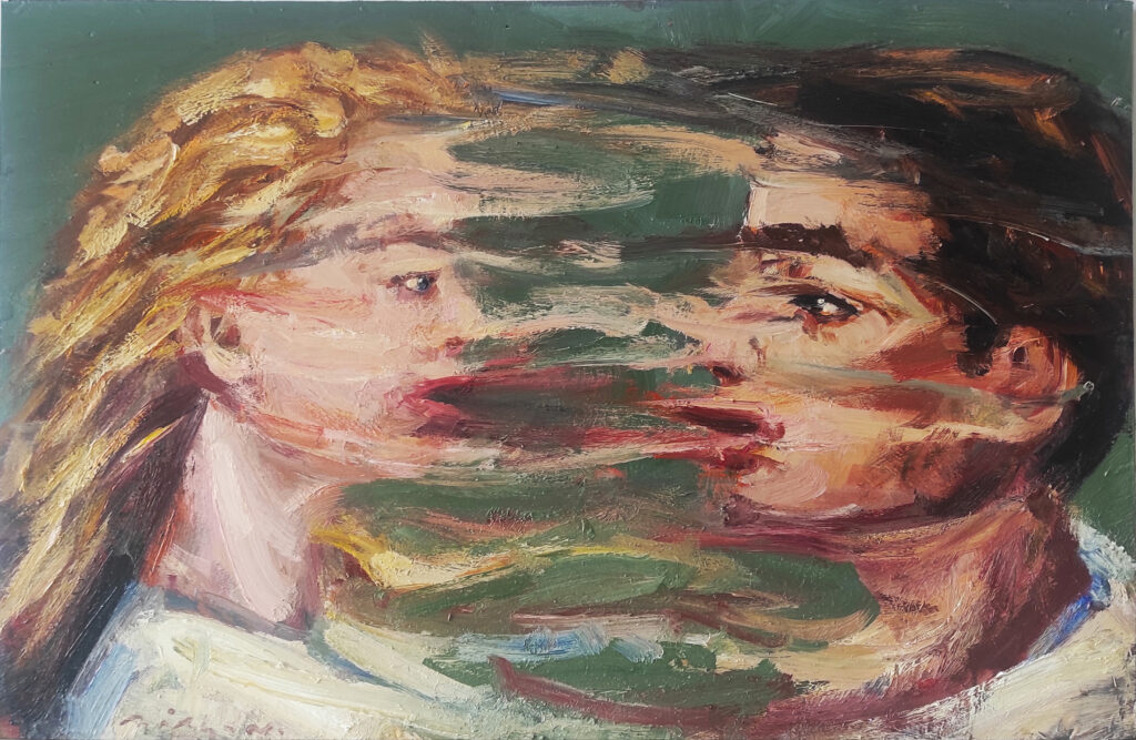 THE FIRST KISS Novembre 2023, Paris Huile sur panneau en Aluminium | 100×150 cm